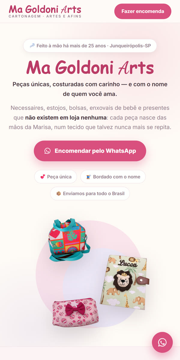 Site de artesanato com catálogo aberto no celular