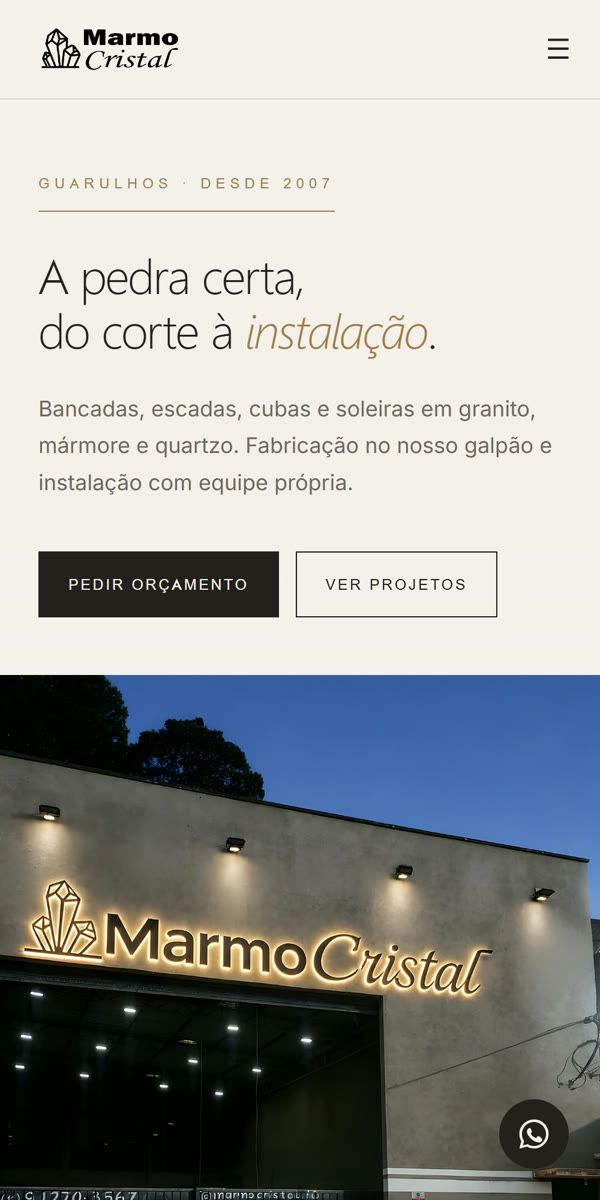 Site de marmoraria aberto no celular